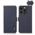 For iPhone 15 Pro KHAZNEH Side-Magnetic Litchi Genuine Leather RFID Phone Case(Blue) - 1