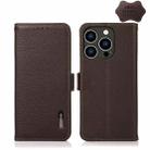 For iPhone 15 Pro KHAZNEH Side-Magnetic Litchi Genuine Leather RFID Phone Case(Brown) - 1
