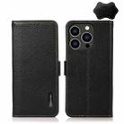 For iPhone 15 Pro Max KHAZNEH Side-Magnetic Litchi Genuine Leather RFID Phone Case(Black) - 1