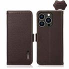 For iPhone 15 Pro Max KHAZNEH Side-Magnetic Litchi Genuine Leather RFID Phone Case(Brown) - 1