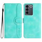 For vivo V27e 4G Global/T2 4G Global Heart Pattern Skin Feel Leather Phone Case(Light Blue) - 1