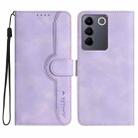 For vivo V27e 4G Global/T2 4G Global Heart Pattern Skin Feel Leather Phone Case(Purple) - 1