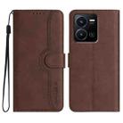 For vivo Y35 4G Global/Y22s 4G Global Heart Pattern Skin Feel Leather Phone Case(Brown) - 1