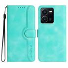 For vivo Y35 4G Global/Y22s 4G Global Heart Pattern Skin Feel Leather Phone Case(Light Blue) - 1