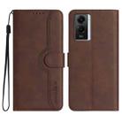 For vivo Y55s 2023 5G/Y55 5G Global Heart Pattern Skin Feel Leather Phone Case(Brown) - 1