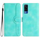 For vivo Y53s 4G/Y51a/Y33 4G Heart Pattern Skin Feel Leather Phone Case(Light Blue) - 1