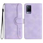 For vivo V21 4G / 5G / V21s Heart Pattern Skin Feel Leather Phone Case(Purple) - 1