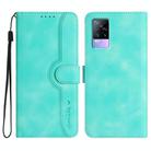 For vivo V21e 4G / Y73 2021 Heart Pattern Skin Feel Leather Phone Case(Light Blue) - 1