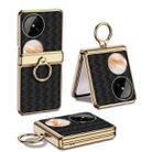 For Huawei Pocket 2 GKK Magnetic Shaft Electroplated Plain Leather Woven Texture Phone Case with Ring(Black) - 1