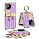 For Huawei Pocket 2 GKK Magnetic Shaft Electroplated Plain Leather Woven Texture Phone Case with Ring(Purple) - 1