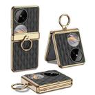 For Huawei Pocket 2 GKK Rhombus Pattern Electroplated Leather Phone Case with Ring(Black) - 1