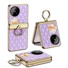 For Huawei Pocket 2 GKK Rhombus Pattern Electroplated Leather Phone Case with Ring(Purple) - 1