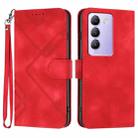 For vivo V30 Lite 5G India/T3 5G IDN Line Pattern Skin Feel Leather Phone Case(Red) - 1