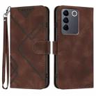 For vivo V27e 4G Global/T2 4G Global Line Pattern Skin Feel Leather Phone Case(Coffee) - 1