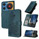 For ZTE nubia Music Datura Flower Embossed Flip Leather Phone Case(Dark Green) - 1