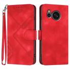 For Sharp Aquos sense7/SH-53C/SHG10 Line Pattern Skin Feel Leather Phone Case(Red) - 1