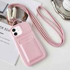For iPhone 11 Metallic Paint Skin Feel Full Coverage Shockproof Phone Case with Card Bag + Lanyard(Pink) - 1