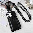 For iPhone 12 Metallic Paint Skin Feel Full Coverage Shockproof Phone Case with Card Bag + Lanyard(Black) - 1