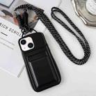 For iPhone 13 Metallic Paint Skin Feel Full Coverage Shockproof Phone Case with Card Bag + Lanyard(Black) - 1