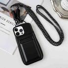 For iPhone 13 Pro Max Metallic Paint Skin Feel Full Coverage Shockproof Phone Case with Card Bag + Lanyard(Black) - 1