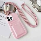 For iPhone 13 Pro Max Metallic Paint Skin Feel Full Coverage Shockproof Phone Case with Card Bag + Lanyard(Pink) - 1