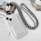 For iPhone 15 Plus Metallic Paint Skin Feel Full Coverage Shockproof Phone Case with Card Bag + Lanyard(White) - 1