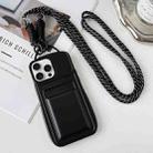 For iPhone 15 Pro Metallic Paint Skin Feel Full Coverage Shockproof Phone Case with Card Bag + Lanyard(Black) - 1