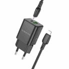 BOROFONE BN14 Royal PD30W Type-C + QC3.0 USB Charger with Type-C to 8 Pin Cable, EU Plug(Black) - 1