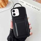 For iPhone 12 Metallic Paint Skin Feel Full Coverage Shockproof Phone Case with Card Bag(Black) - 1