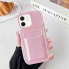 For iPhone 12 Metallic Paint Skin Feel Full Coverage Shockproof Phone Case with Card Bag(Pink) - 1