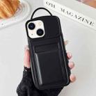 For iPhone 13 Metallic Paint Skin Feel Full Coverage Shockproof Phone Case with Card Bag(Black) - 1