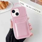 For iPhone 14 Plus Metallic Paint Skin Feel Full Coverage Shockproof Phone Case with Card Bag(Pink) - 1