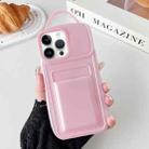 For iPhone 14 Pro Max Metallic Paint Skin Feel Full Coverage Shockproof Phone Case with Card Bag(Pink) - 1