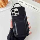 For iPhone 15 Pro Metallic Paint Skin Feel Full Coverage Shockproof Phone Case with Card Bag(Black) - 1