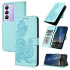 For vivo V30 Lite 5G India/T3 5G IDN Datura Flower Embossed Flip Leather Phone Case(Light blue) - 1