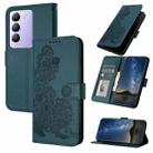 For vivo V30 Lite 5G India/T3 5G IDN Datura Flower Embossed Flip Leather Phone Case(Dark Green) - 1