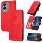 For vivo Y17s 4G Global/Y28 5G India Datura Flower Embossed Flip Leather Phone Case(Red) - 1