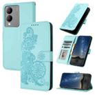 For vivo Y17s 4G Global/Y28 5G India Datura Flower Embossed Flip Leather Phone Case(Light blue) - 1