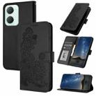 For vivo Y03 4G Global Datura Flower Embossed Flip Leather Phone Case(Black) - 1