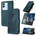 For vivo V30 Lite 5G Global Datura Flower Embossed Flip Leather Phone Case(Dark Green) - 1