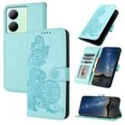 For vivo Y27s 4G Global Datura Flower Embossed Flip Leather Phone Case(Light blue) - 1