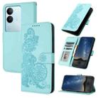 For vivo V29 5G Global/V29 Pro Datura Flower Embossed Flip Leather Phone Case(Light blue) - 1