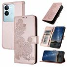 For vivo V29 5G Global/V29 Pro Datura Flower Embossed Flip Leather Phone Case(Rose Gold) - 1