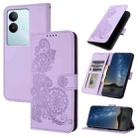 For vivo V29 5G Global/V29 Pro Datura Flower Embossed Flip Leather Phone Case(Purple) - 1