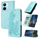 For vivo Y78+ 5G Global/Y78 5G Global Datura Flower Embossed Flip Leather Phone Case(Light blue) - 1