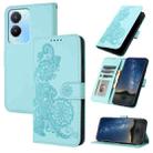 For vivo Y56 5G Global/Y16 4G Global Datura Flower Embossed Flip Leather Phone Case(Light blue) - 1