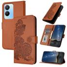For vivo Y56 5G Global/Y16 4G Global Datura Flower Embossed Flip Leather Phone Case(Brown) - 1
