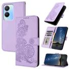 For vivo Y56 5G Global/Y16 4G Global Datura Flower Embossed Flip Leather Phone Case(Purple) - 1