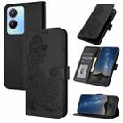 For vivo Y56 5G Global/Y16 4G Global Datura Flower Embossed Flip Leather Phone Case(Black) - 1