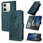 For vivo Y100 5G Global Datura Flower Embossed Flip Leather Phone Case(Dark Green) - 1